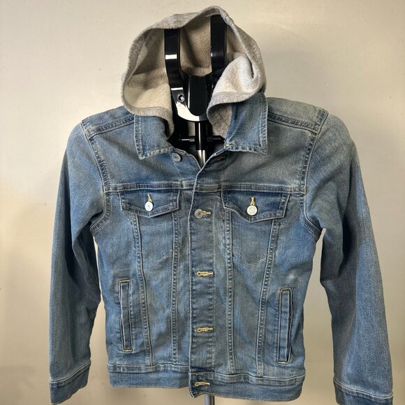 Old Navy Boys Hooded Denim Jacket LG 10-12 Blue Jean Trucker Casual Everyday - Picture 1 of 12